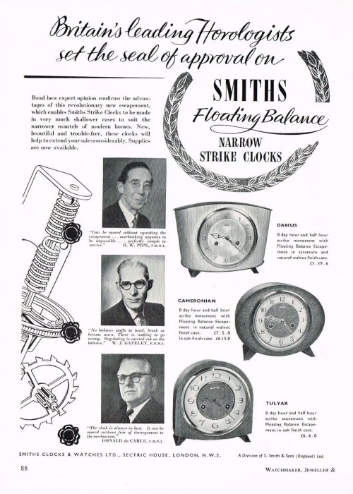 advertisement for Smiths floating balance clocks