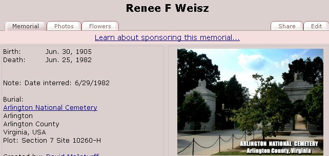 Renee Weisz grave