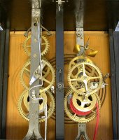 front view of Morbier Clock mechanism with strike gears visible