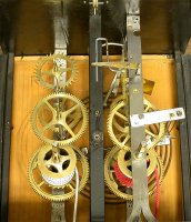 front view of Morbier Clock mechanism with time gears exposed