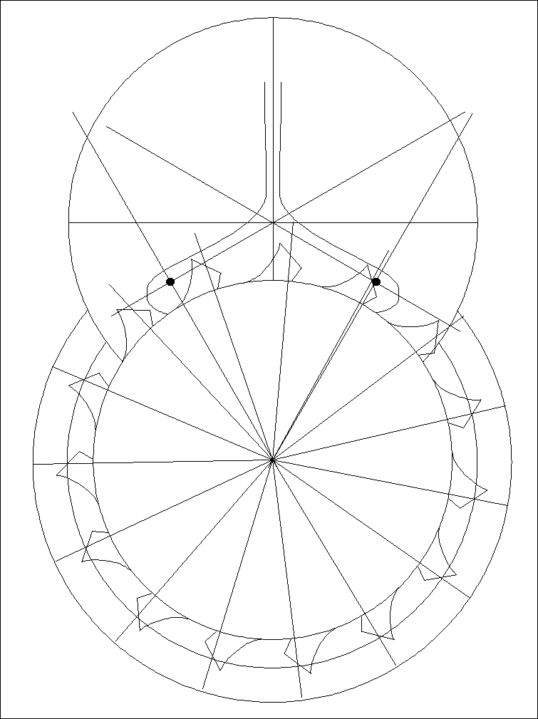 Drawing of the pin pallet escapement for a watch