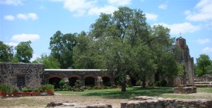 the convent and the church in the Espada Mission in San Antonio, Texas