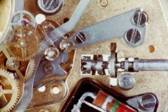Accutron gears for setting the time visible