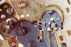 Accutron gears for setting the time visible
