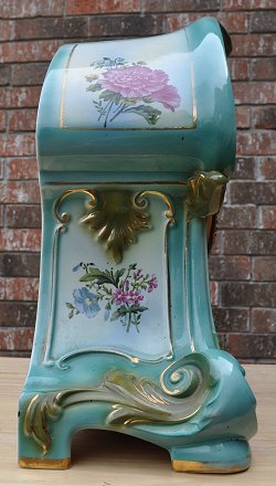1910 Ansonia porcelain clock side view of porcelain case