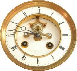 French clock enamel dial with two layers and visible Brocot escapement