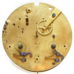 front of French clock mechanism with parts removed