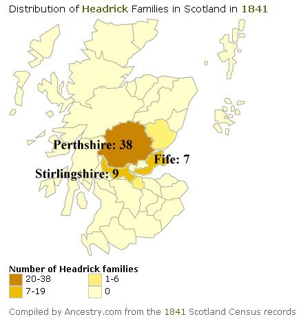 Headrick in Scotland map 1841