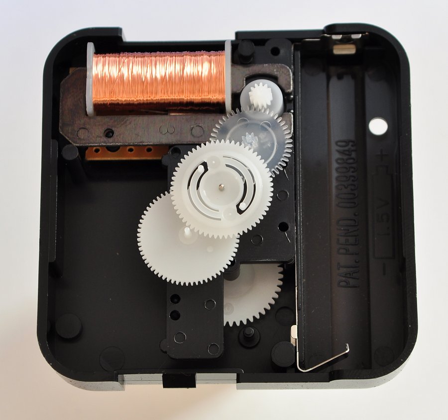 Korean quartz clock movement with gears visible